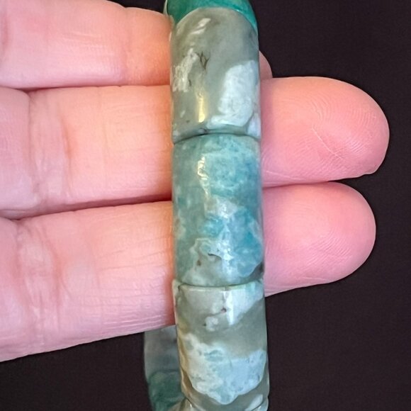 Natural Amazonite Stretch Bracelet – 8.5 Inch Circumference - Picture 3 of 5